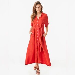 XIRENA Caylin Dress Gauzy Short Sleeve Maxi Shirt Dress